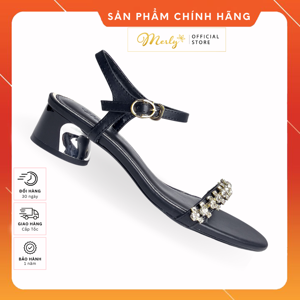 Giày Sandal Gót Thấp Đính Đá Merly 1515