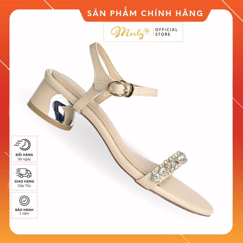 Giày Sandal Gót Thấp Đính Đá Merly 1515