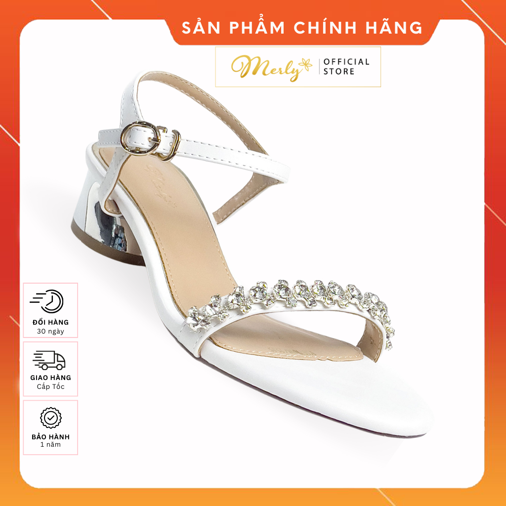 Giày Sandal Gót Thấp Đính Đá Merly 1515