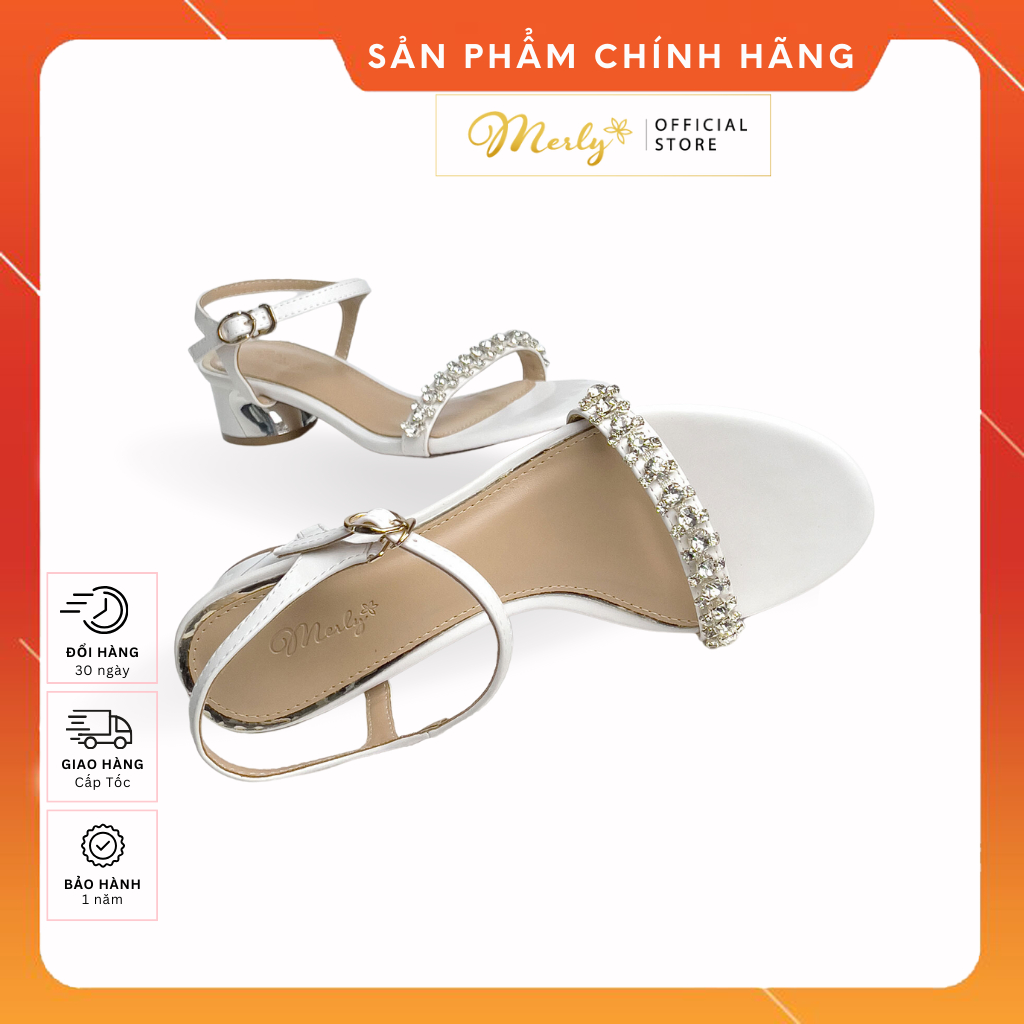 Giày Sandal Gót Thấp Đính Đá Merly 1515