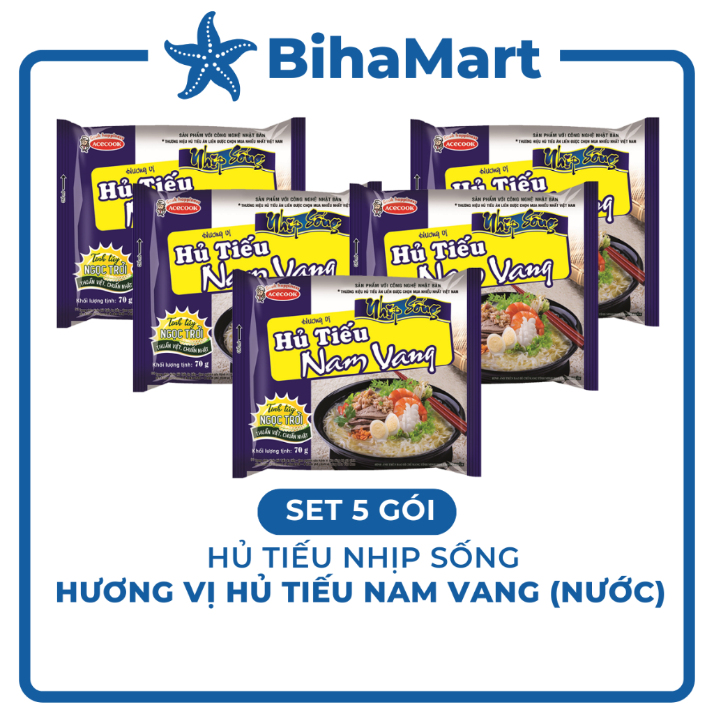 [SET 5 GÓI] - ACECOOK - Hủ tiếu Nhịp Sống hương vị Hủ tiếu Nam Vang (NƯỚC)  (70g/gói) - Hủ tíu Nam Vang Nhịp Sống