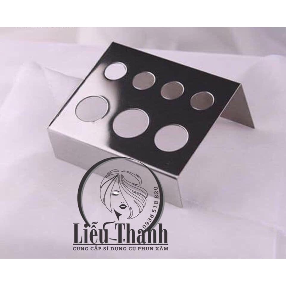 Đế Inox Đế Kim Loại Đựng Hũ Mực Phun Xăm 7 Lỗ To Nhỏ màu trắng
