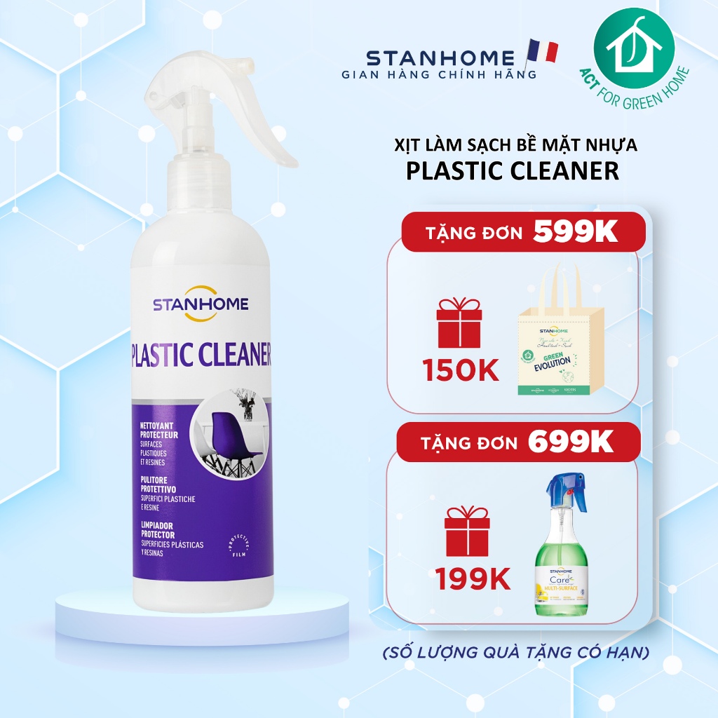 Xịt làm sạch bề mặt nhựa,nhựa resin,nhựa pvc Stanhome plastic cleaner 350ML