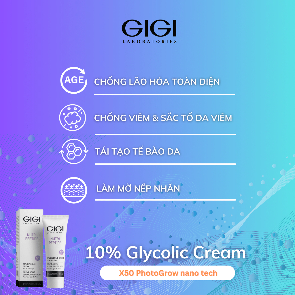 Kem tẩy da chết mềm mịn & sáng đều màu da 10% AHA Glycolic GIGI LABORATORIES Nutri Peptide Glycolic 10% 50ml