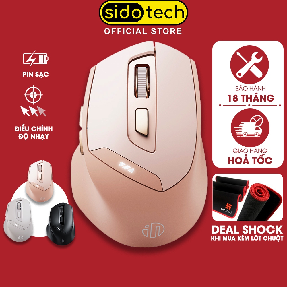 Chuột không dây bluetooth SIDOTECH DR8 cute pin sạc silent tắt âm cho máy tính laptop táo có điều chỉnh DPI gaming