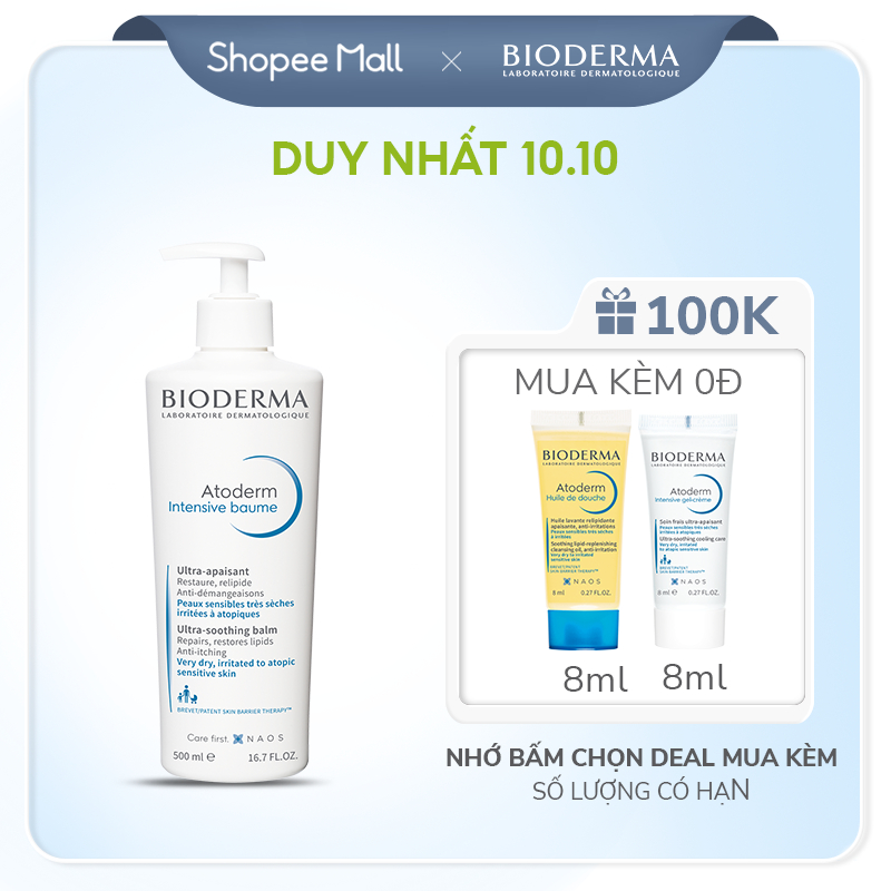 Kem dưỡng ẩm chuyên sâu cho da rất khô và viêm da cơ địa Bioderma Atoderm Intensive Baume - 500ml