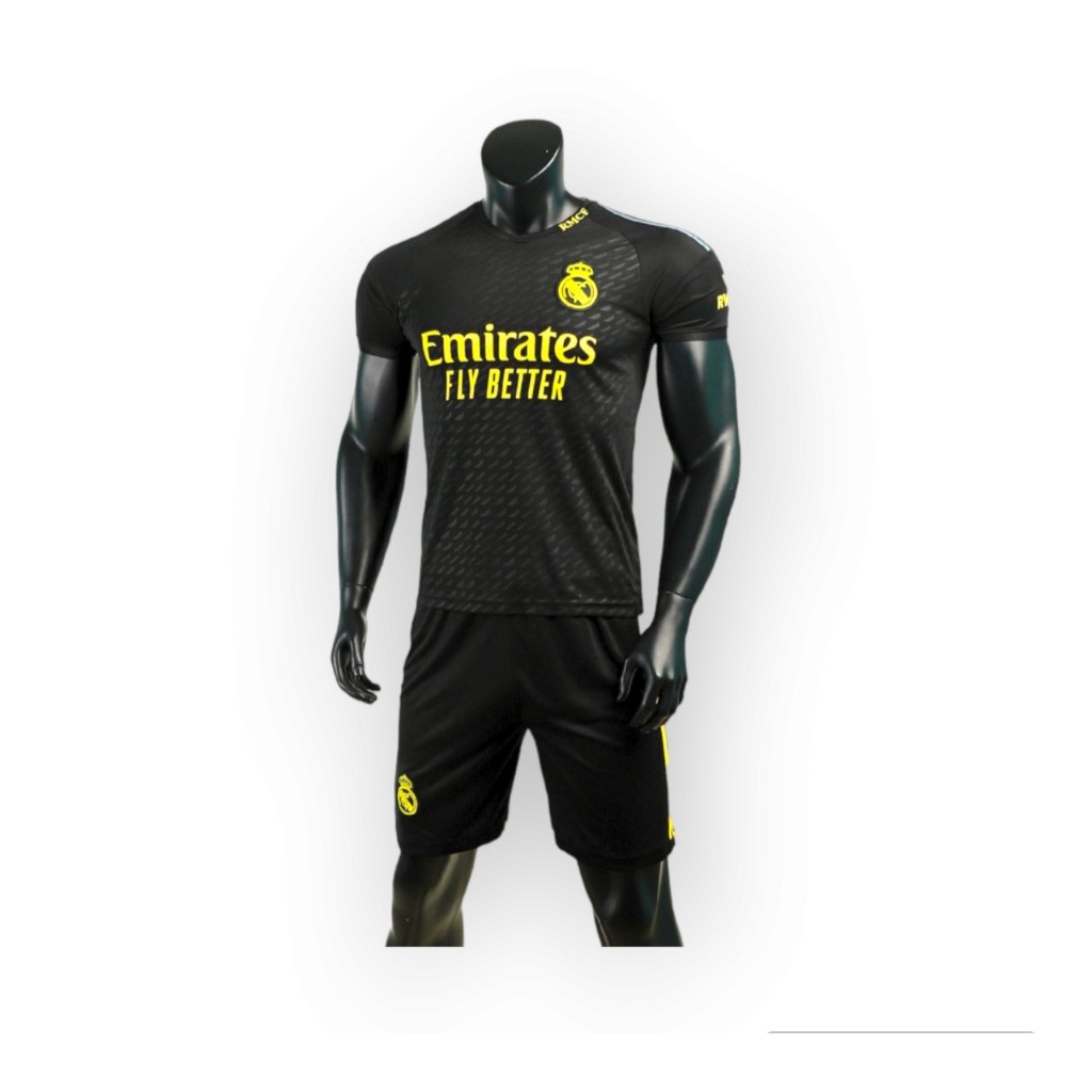 Bộ Quần Áo Đá Banh CLB  REAL ĐEN Vàng 2023