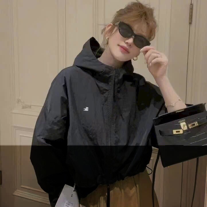 Mã SR57 Áo gió nữ hai lớp dáng croptop có mũ bo chun dáng ngắn trẻ trung hàng QC cao cấp