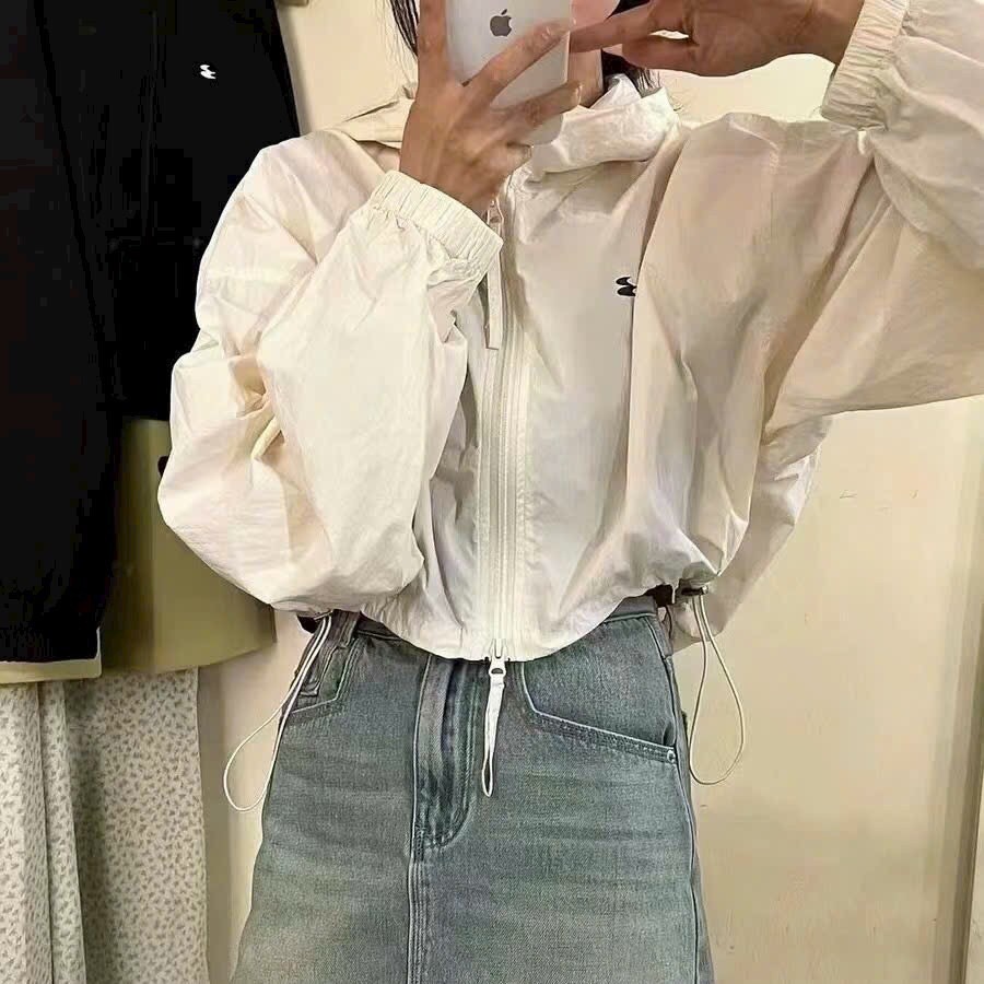Mã SR57 Áo gió nữ hai lớp dáng croptop có mũ bo chun dáng ngắn trẻ trung hàng QC cao cấp