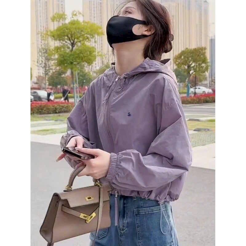 Mã SR57 Áo gió nữ hai lớp dáng croptop có mũ bo chun dáng ngắn trẻ trung hàng QC cao cấp