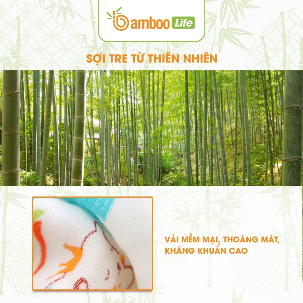 Khăn tắm cho bé sợi tre Bamboo Life BL054 quấn chũn kháng khuẩn giúp bé ngủ ngon, chống giật mình