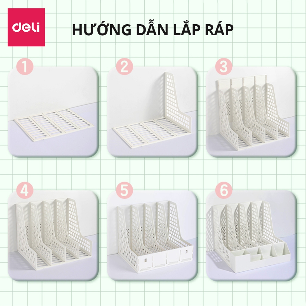 Giá đựng tài liệu Deli 4 ngăn kệ đựng sách vở hồ sơ giấy tờ văn phòng màu pastel dễ thương nhỏ gọn tiện lợi văn phòng