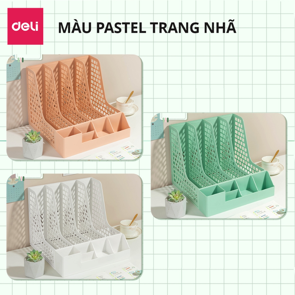 Giá đựng tài liệu Deli 4 ngăn kệ đựng sách vở hồ sơ giấy tờ văn phòng màu pastel dễ thương nhỏ gọn tiện lợi văn phòng