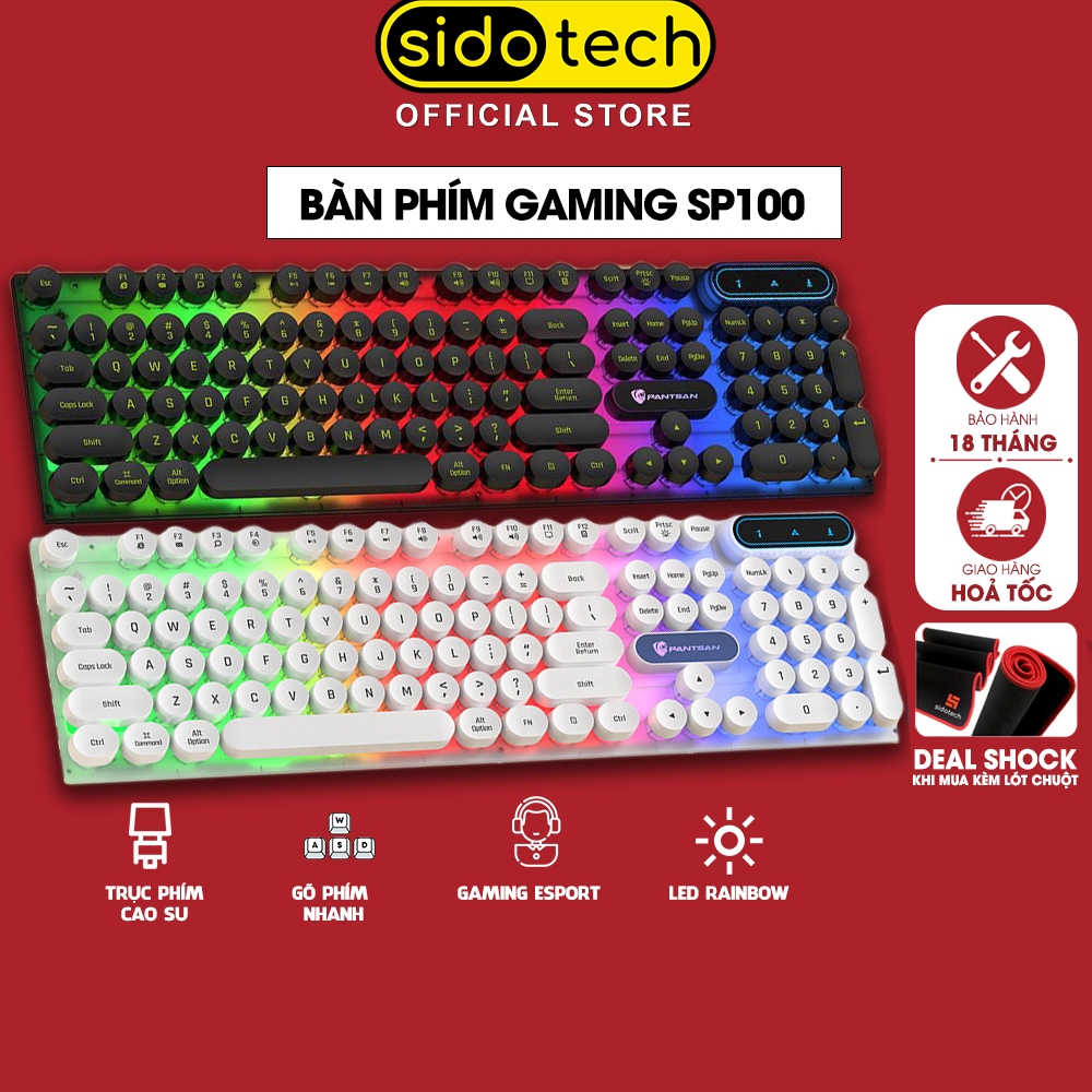 Bàn phím máy tính gaming giả cơ Sidotech SP100 nút tròn Led RGB chống nước chuyên chơi game, làm việc văn phòng
