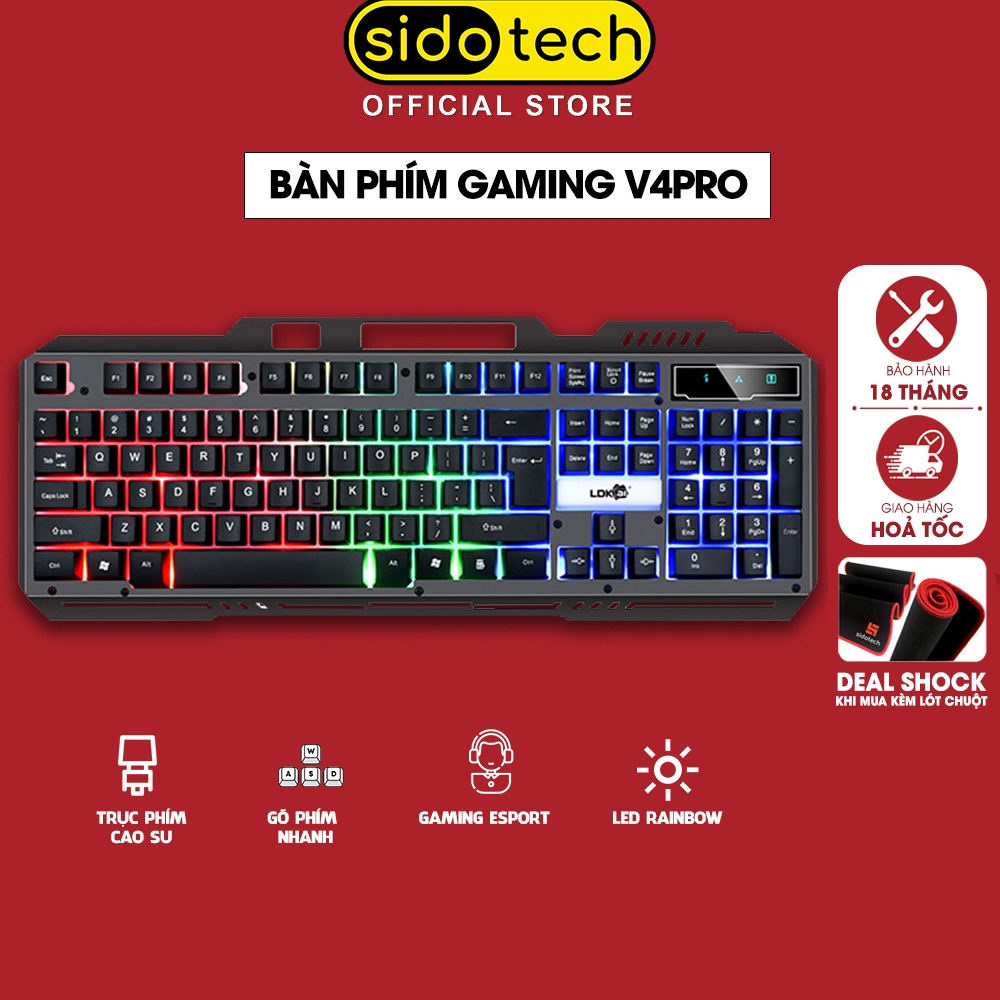Bàn phím máy tính gaming SIDOTECH V4 Pro led RGB có dây thiết kế công thái học chơi game pc laptop esports văn phòng
