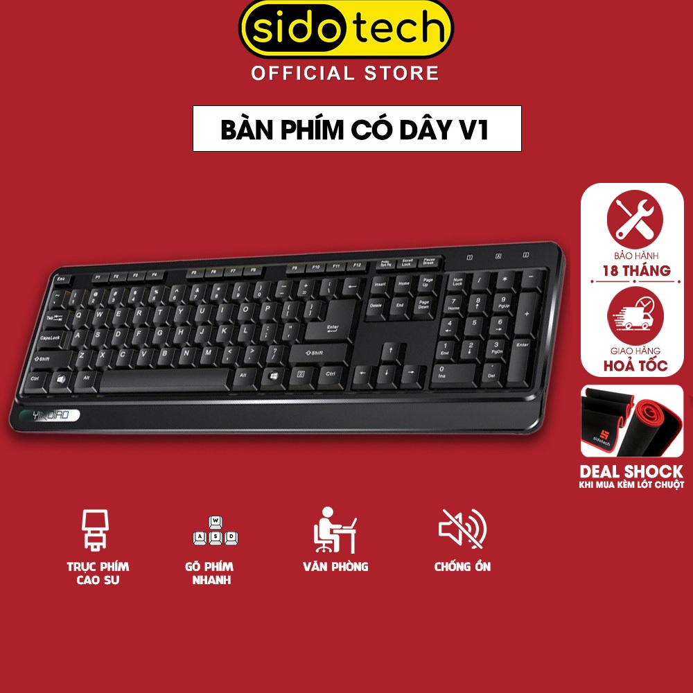 Bàn phím máy tính văn phòng SIDOTECH V1 có dây chống nước giả cơ gaming cho làm việc và chơi game - Hàng chính hãng