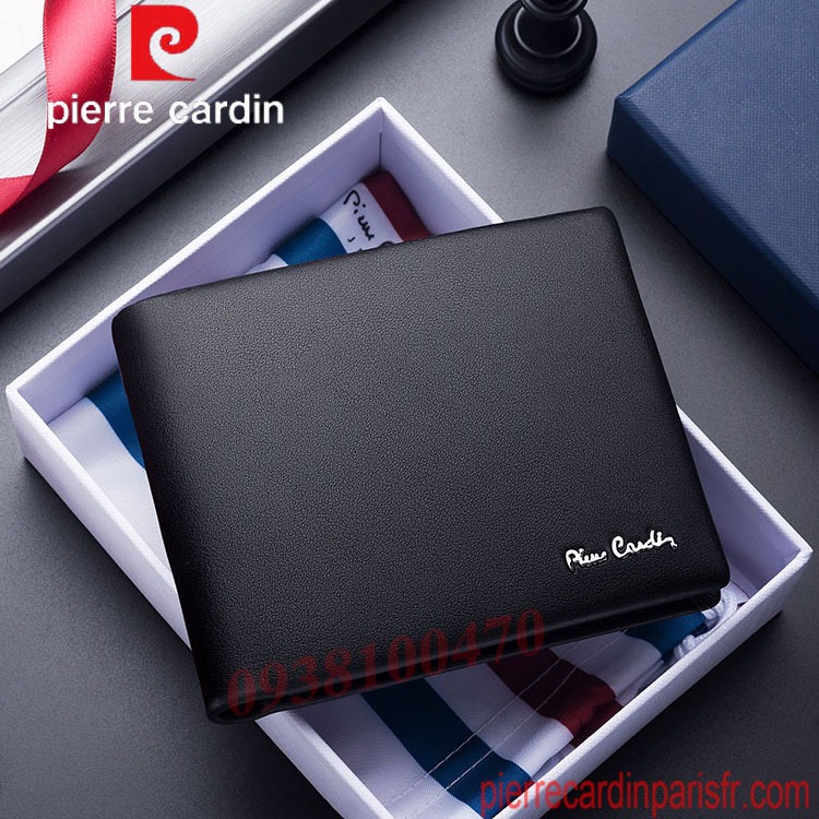 Ví da Pierre Cardin chính hãng màu đen da bò thật ví ngang PCJ2037