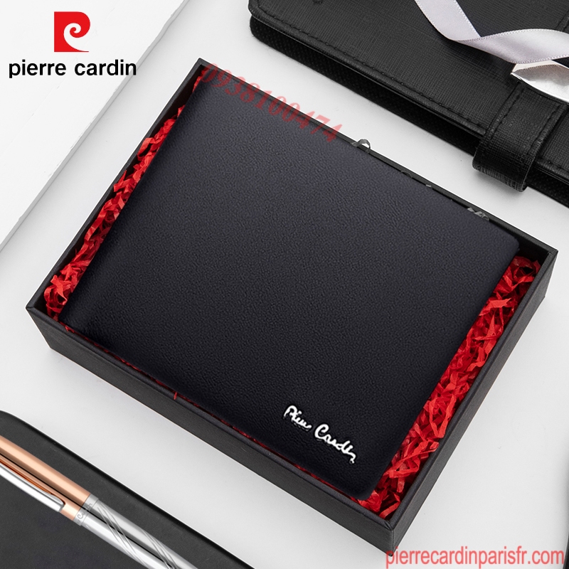 Ví da Pierre Cardin chính hãng màu đen da bò thật ví ngang PCJ2037