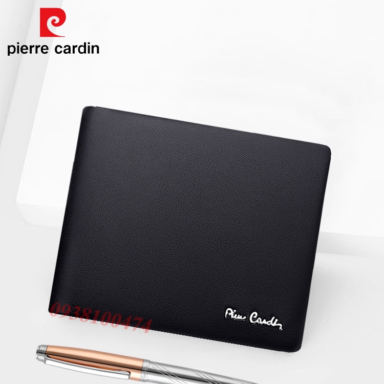 Ví da Pierre Cardin chính hãng màu đen da bò thật ví ngang PCJ2037