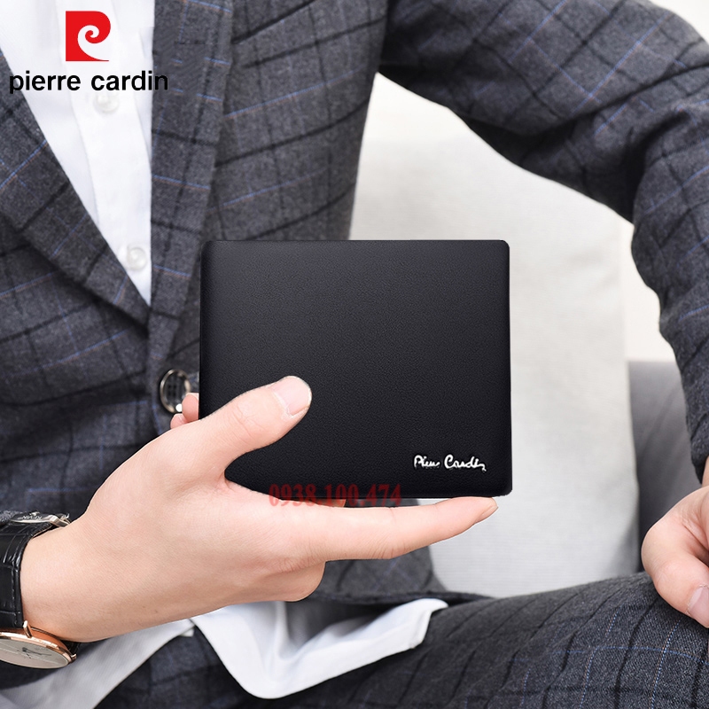 Ví da Pierre Cardin chính hãng màu đen da bò thật ví ngang PCJ2037