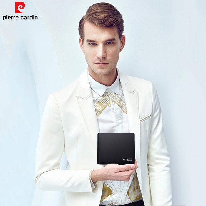 Ví da Pierre Cardin chính hãng màu đen da bò thật ví ngang PCJ2037