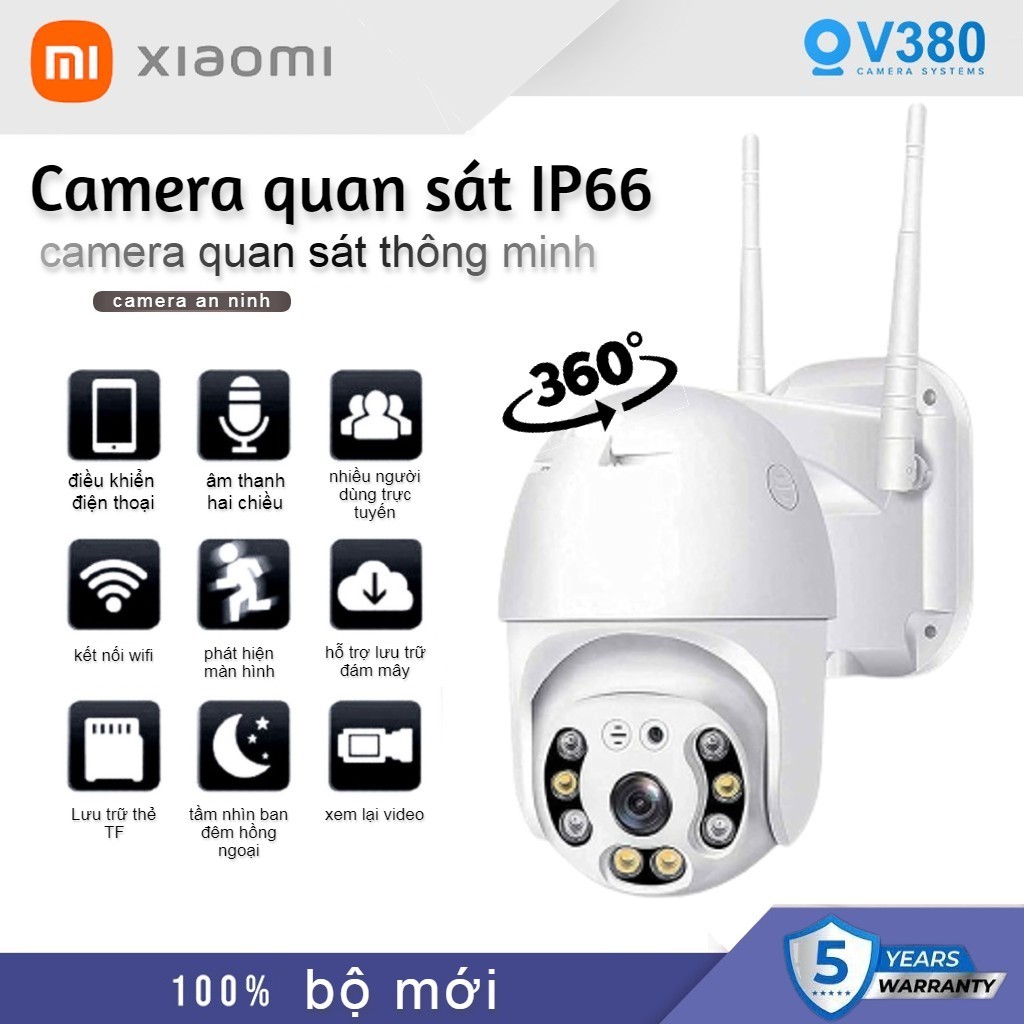 Mi Camera An Ninh CCTV V380 Pro 360 Độ 1080P FHD WiFi IP-IP66 Vis IR Chống Nước