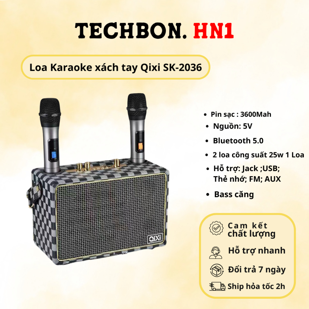 Loa Bluetooth Karaoke Qixi SK2036 Âm Thanh Chất Lượng Bas Căng Bản Cao Cấp Nhất Tặng Mic Không Dây Hát Karaoke- TECHHIGH