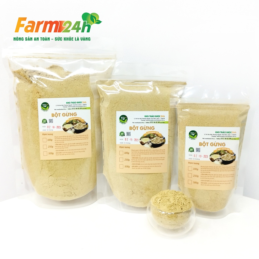 Bột gừng nguyên chất gia vị nấu ăn, làm bánh, pha trà, giúp giảm ho, ấm bụng, 100% thiên nhiên | Farm24h