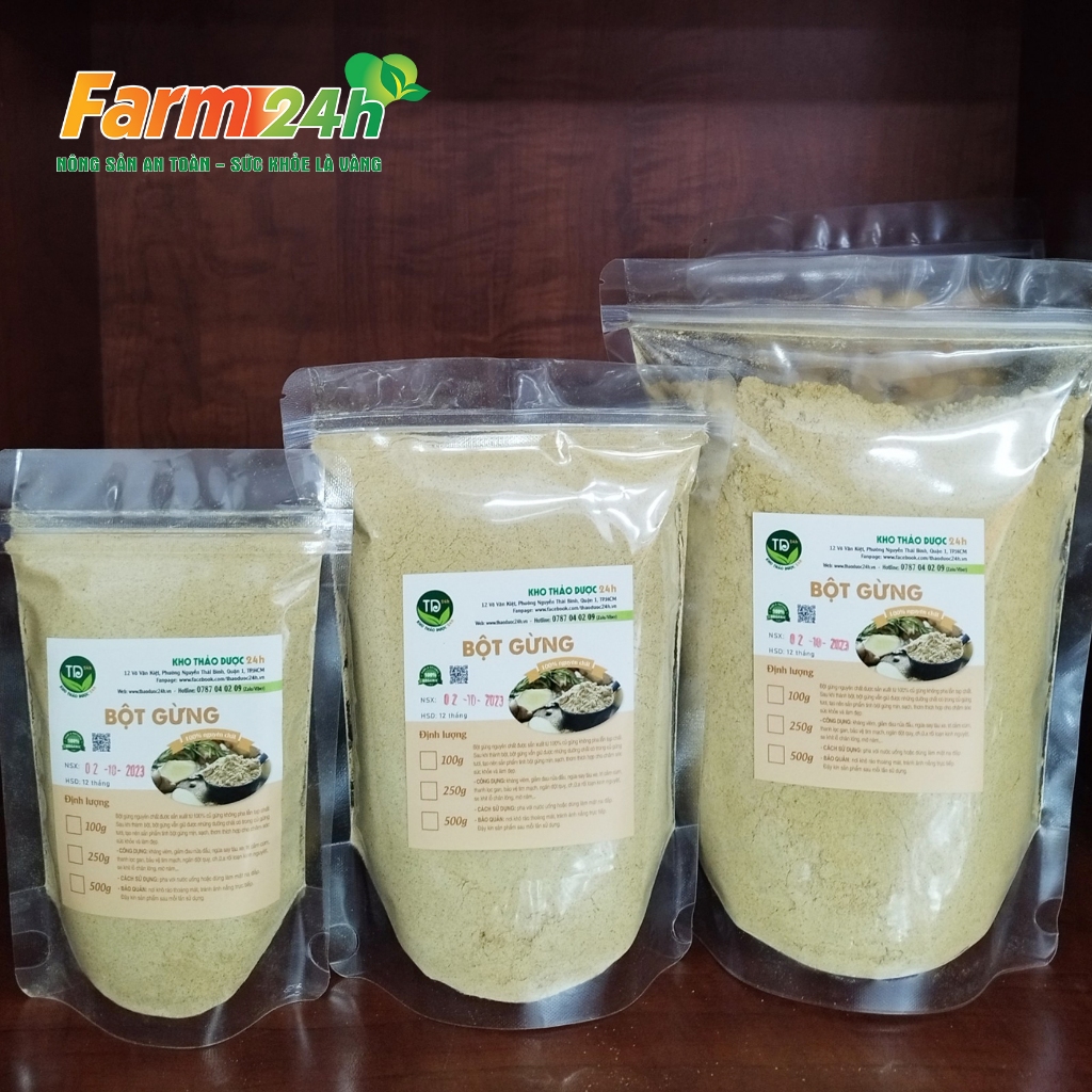 Bột gừng nguyên chất gia vị nấu ăn, làm bánh, pha trà, giúp giảm ho, ấm bụng, 100% thiên nhiên | Farm24h