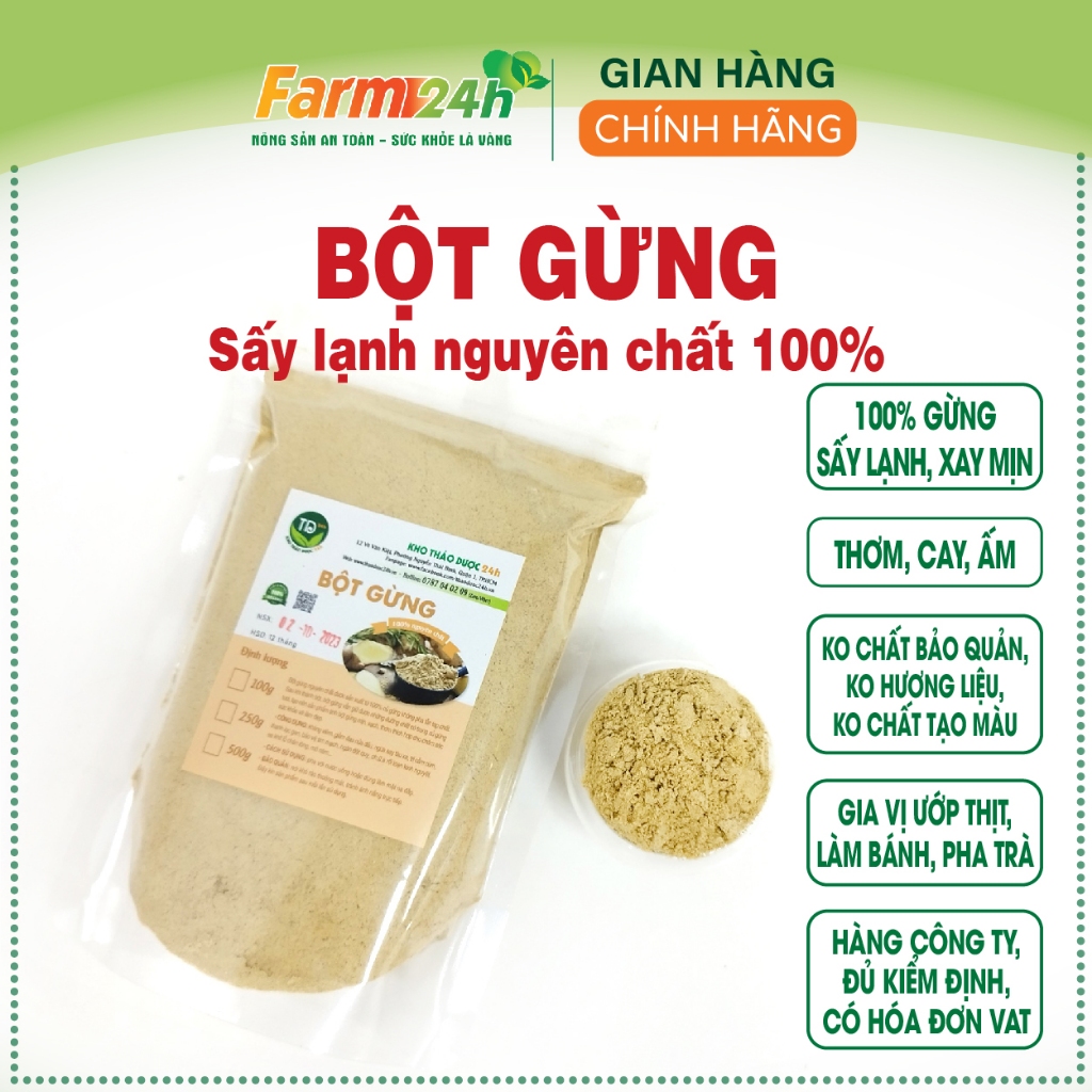Bột gừng nguyên chất gia vị nấu ăn, làm bánh, pha trà, giúp giảm ho, ấm bụng, 100% thiên nhiên | Farm24h