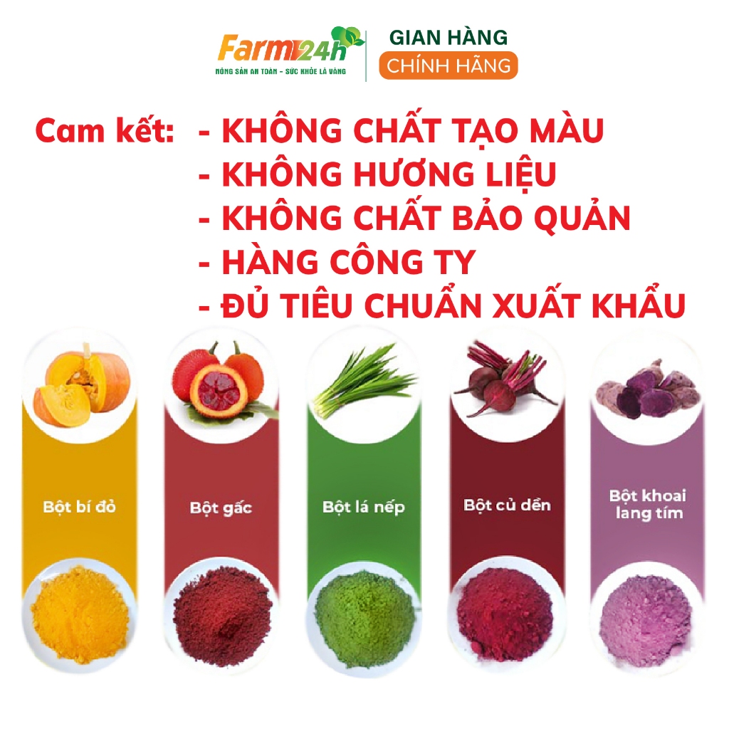 50 loại bột tạo màu thực phẩm hữu cơ rau củ quả lá nếp/lá dứa/gấc/dành dành/củ dền/trà xanh/ bí đỏ/ bồ ngót/ khoai lang