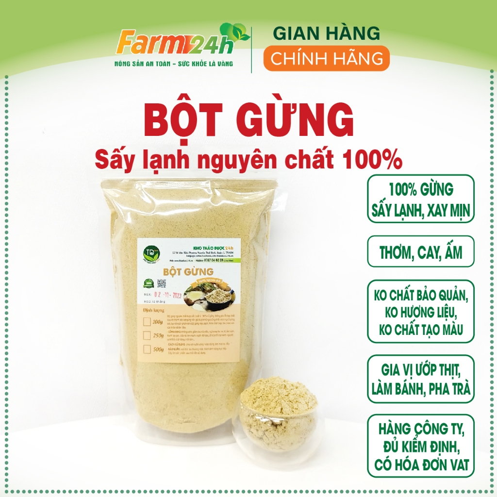 Bột gừng nguyên chất, gia vị thơm ngon cho các món ăn, làm ấm bụng, giải cảm, giảm ho, 100% thiên nhiên | Farm24h