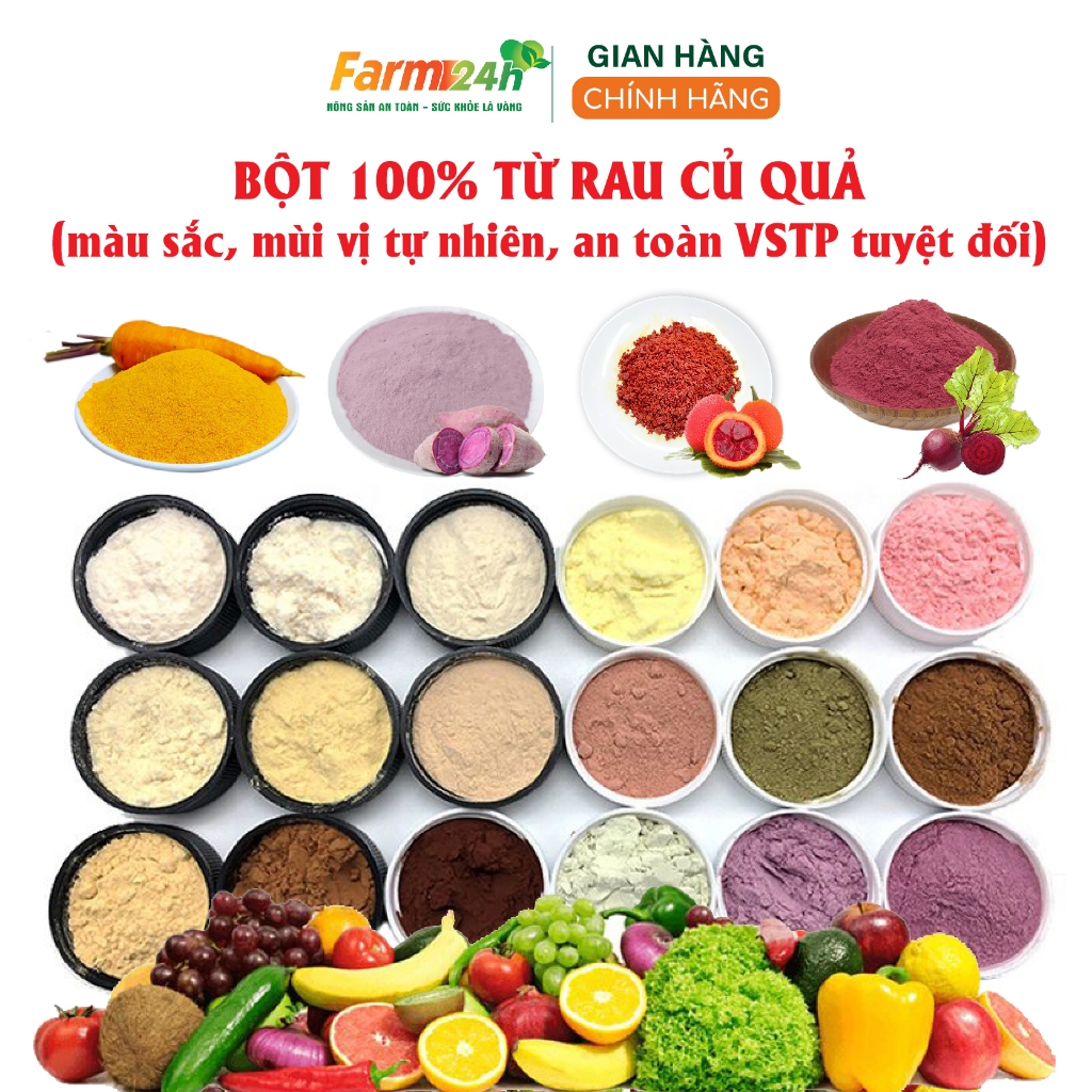50 loại bột tạo màu thực phẩm hữu cơ rau củ quả lá nếp/lá dứa/gấc/dành dành/củ dền/trà xanh/ bí đỏ/ bồ ngót/ khoai lang