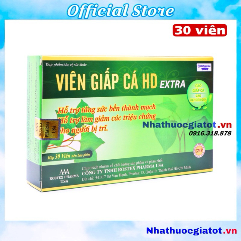 Viên Giấp Cá HD EXTRA Hỗ Trợ Giảm Trĩ, Táo Bón - Hộp 30 viên