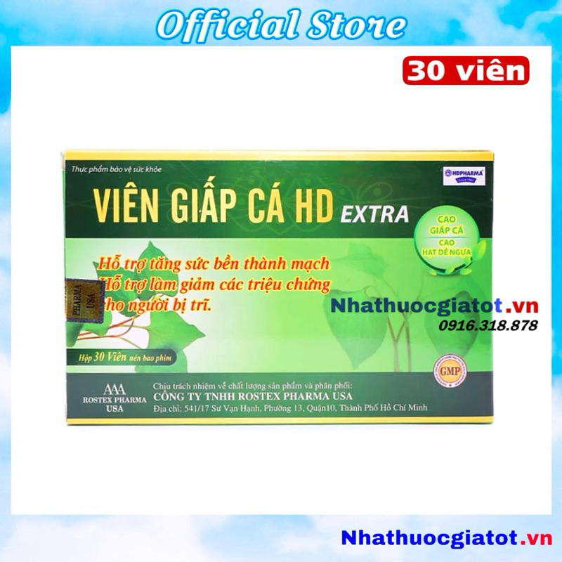 Viên Giấp Cá HD EXTRA Hỗ Trợ Giảm Trĩ, Táo Bón - Hộp 30 viên