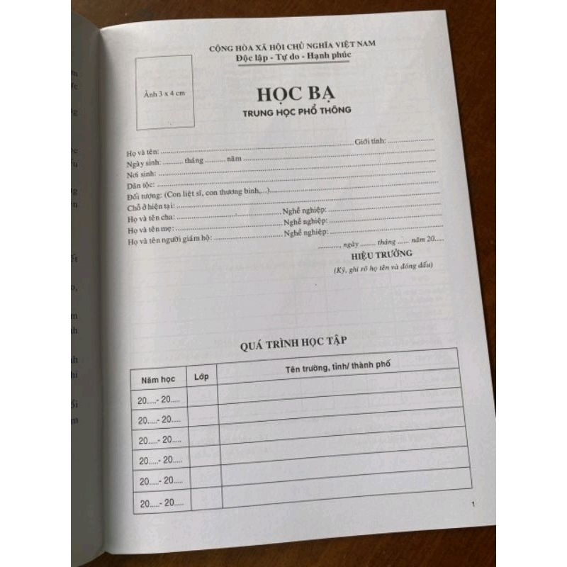 Học Bạ THPT mẫu mới