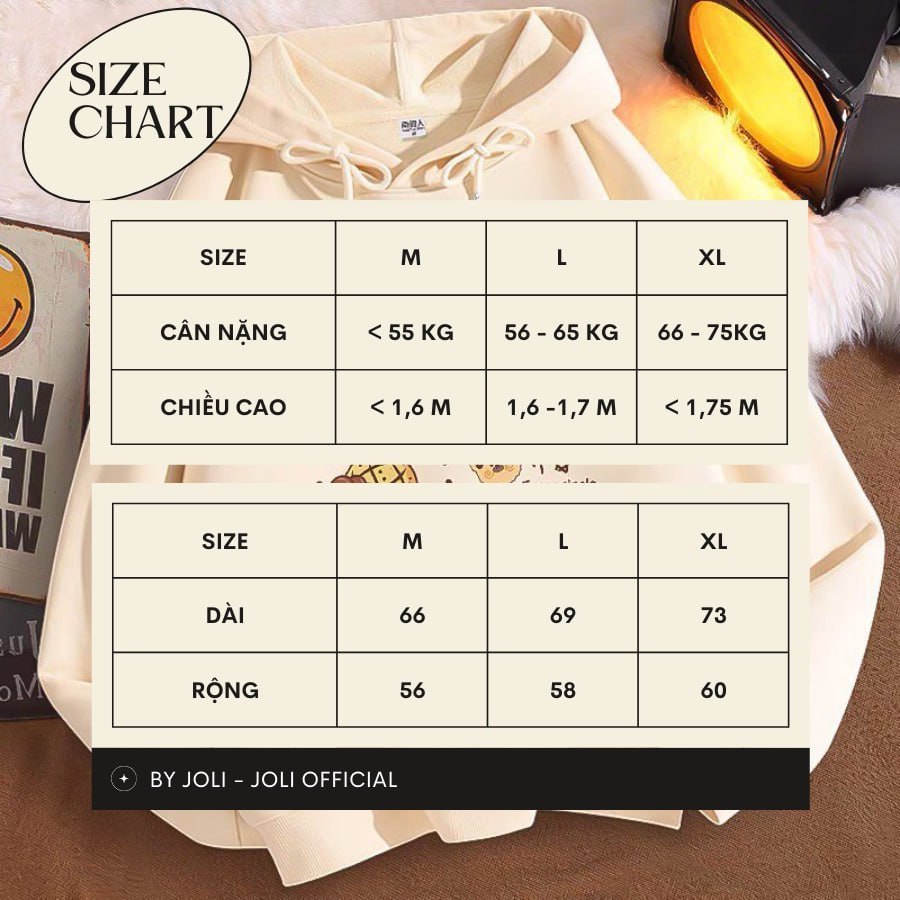 Áo Hoodie Gấu Hi Nam Nữ By JOLI Unisex Chất Nỉ Lót Bông Mũ 2 Lớp Form Rộng