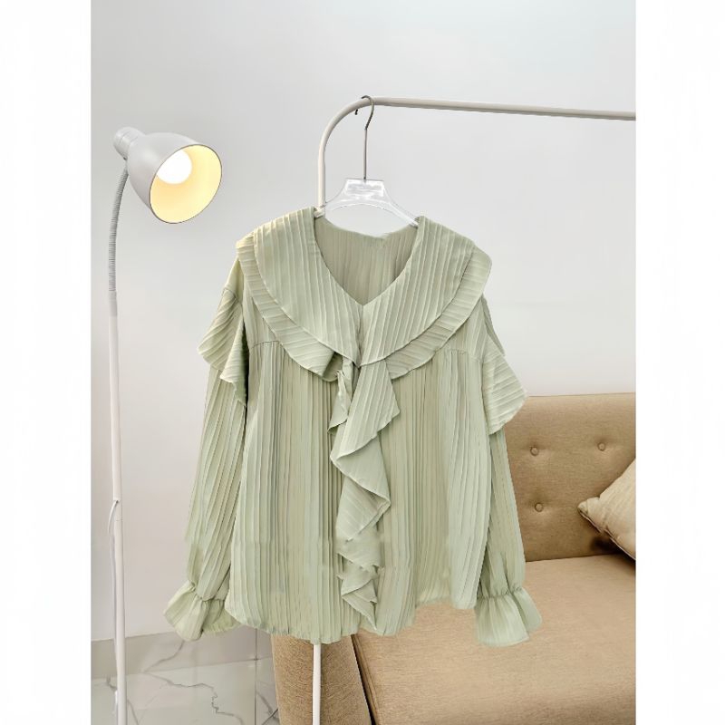 Áo Sơ Mi Babydoll Đũi Gân Form Rộng Bánh Bèo Nhiều Màu