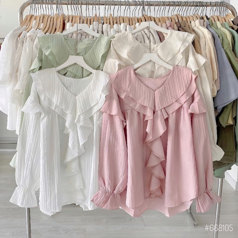 Áo Sơ Mi Babydoll Đũi Gân Form Rộng Bánh Bèo Nhiều Màu