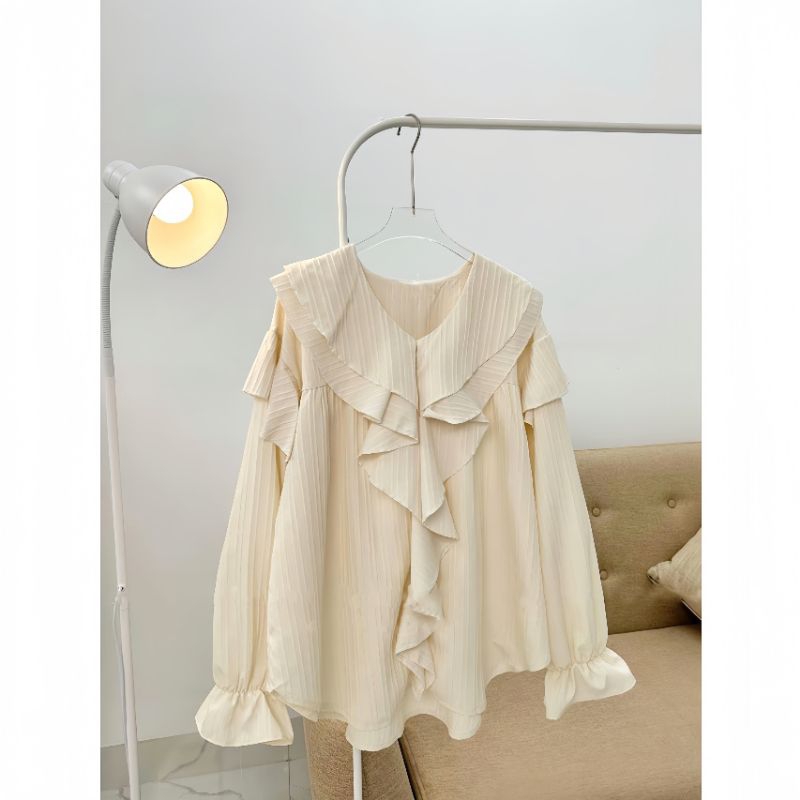 Áo Sơ Mi Babydoll Đũi Gân Form Rộng Bánh Bèo Nhiều Màu