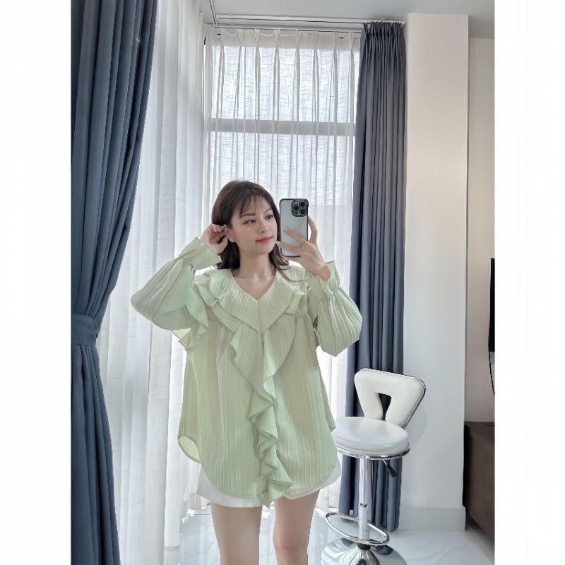 Áo Sơ Mi Babydoll Đũi Gân Form Rộng Bánh Bèo Nhiều Màu
