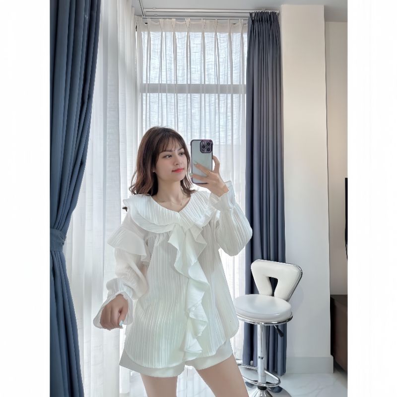 Áo Sơ Mi Babydoll Đũi Gân Form Rộng Bánh Bèo Nhiều Màu