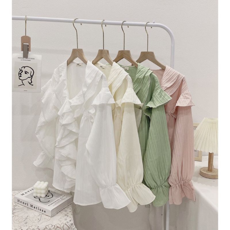 Áo Sơ Mi Babydoll Đũi Gân Form Rộng Bánh Bèo Nhiều Màu