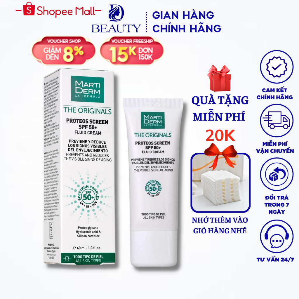 Kem Chống Nắng MartiDerm The Originals Proteos Screen SPF50+ Phổ Rộng Toàn Diện Cho Mọi Loại Da 40ml