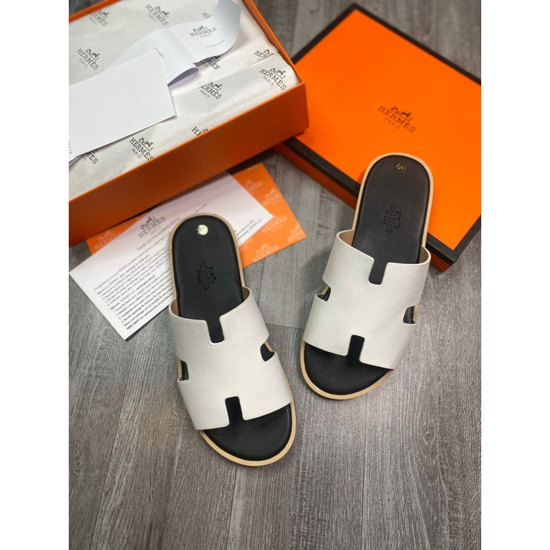 Dép lê  HM đế gỗ nam - dép Hermess da qai be đế xanh cao cấp