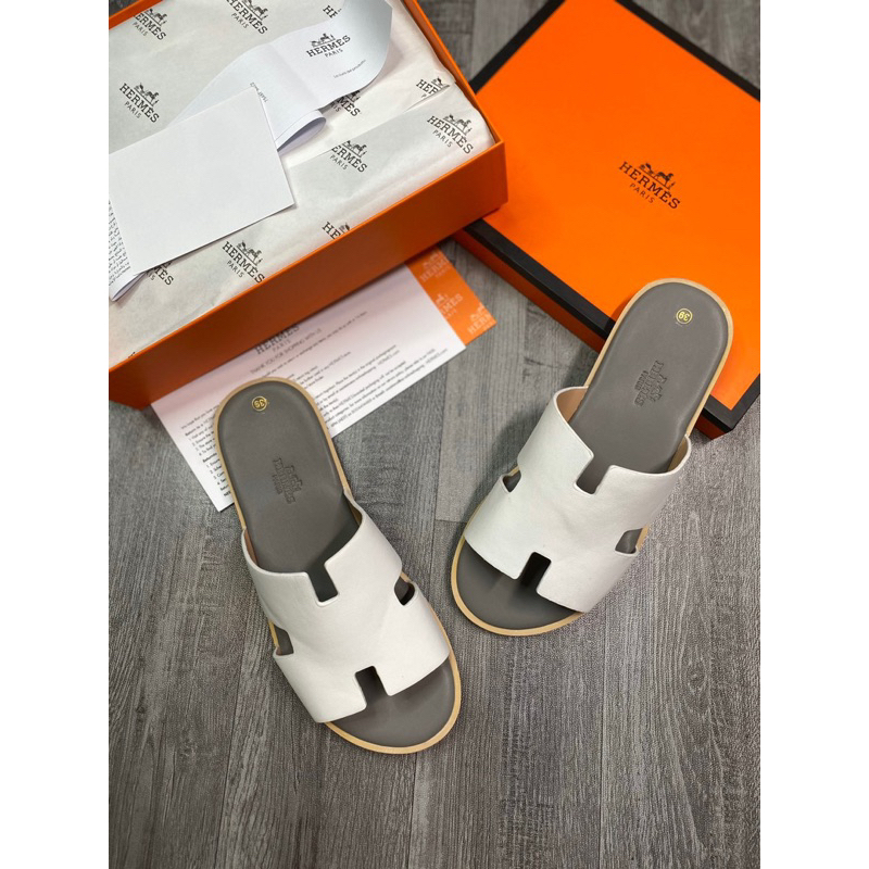 Dép lê  HM đế gỗ nam - dép Hermess da qai be đế xanh cao cấp