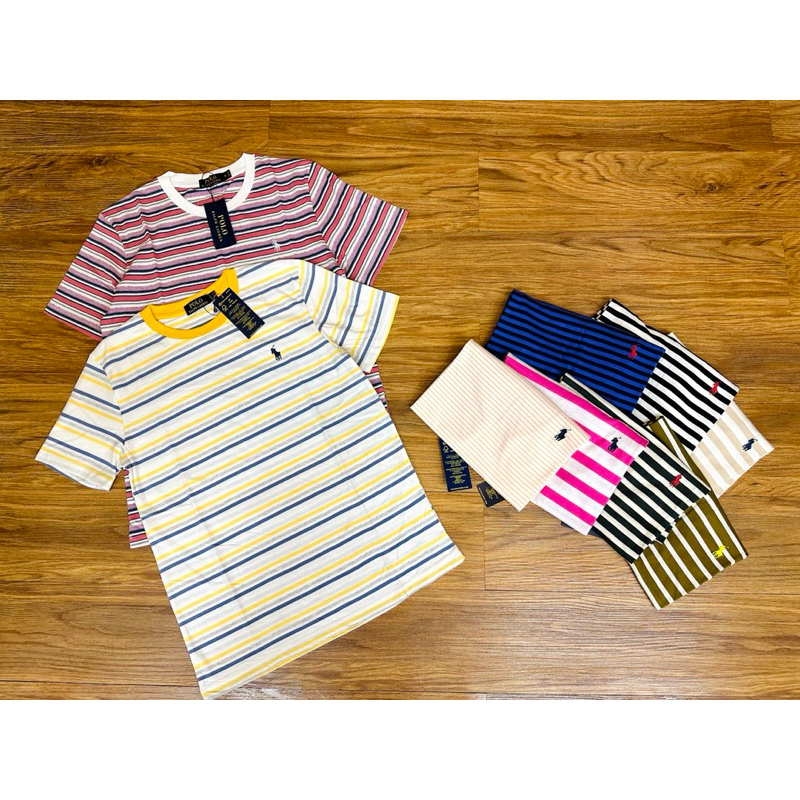 Áo thun kẻ sọc cổ tròn polo thêu dễ thương