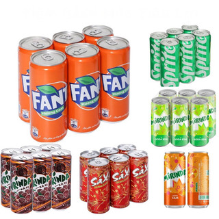 Lốc 6 lon nước ngọt Sprite Fanta cam nho , xá xị lon 320ml