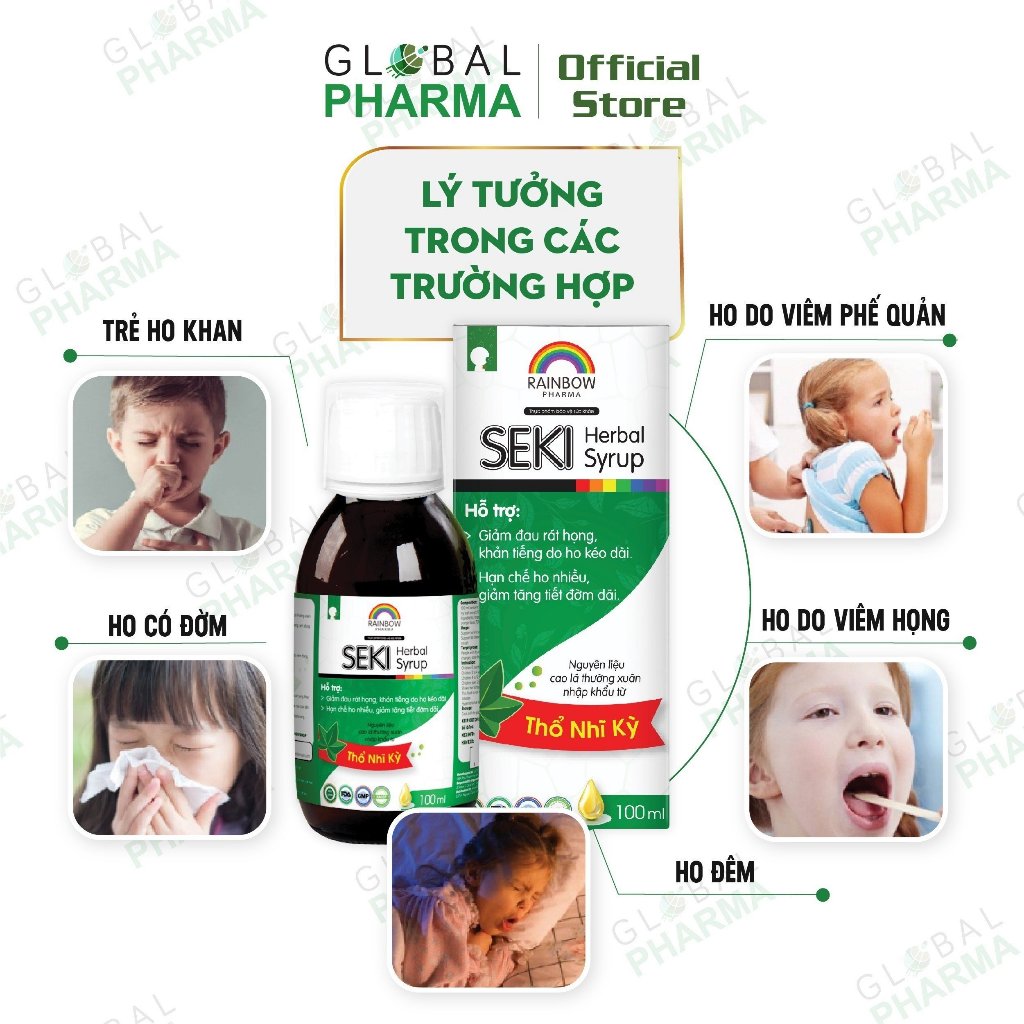 [GIFT] Siro ho thảo dược Seki - Rainbow Pharma lá thường xuân cho bé (Chai 100ml)