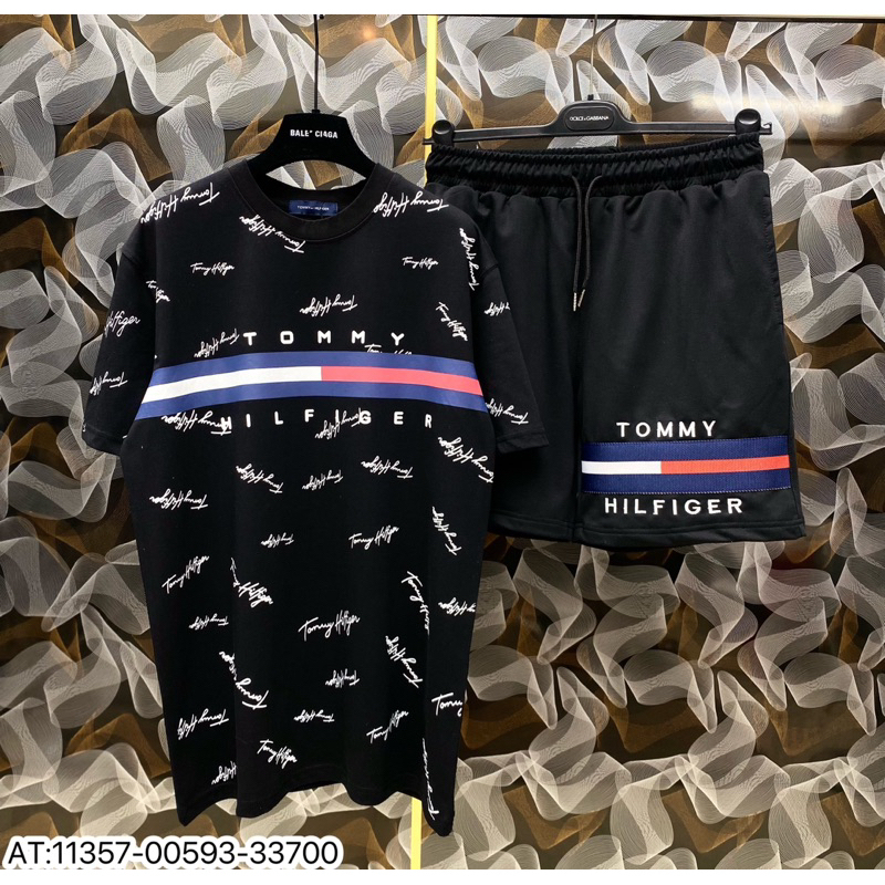 Đồ Bộ Hè Tommy HILFIGER Kẻ Ngang Ngực Chữ ký Thể Thao Hot trend Dày Dặn Full Box- Set Cộc Tay Nam Siêu Rẻ Chất Co Giãn